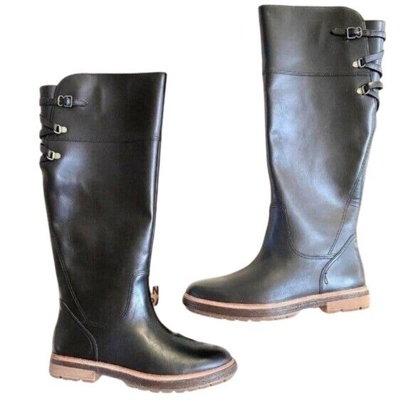 Timberland Leather Perfect Pairs Riley Flair Knee High Boots sz 8 Black Lug Sole - Picture 2 of 16